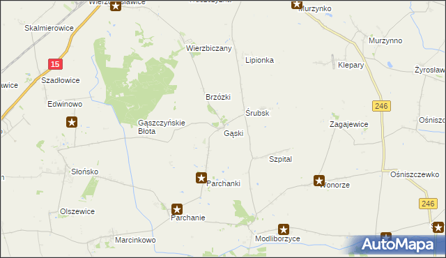 mapa Gąski gmina Gniewkowo, Gąski gmina Gniewkowo na mapie Targeo