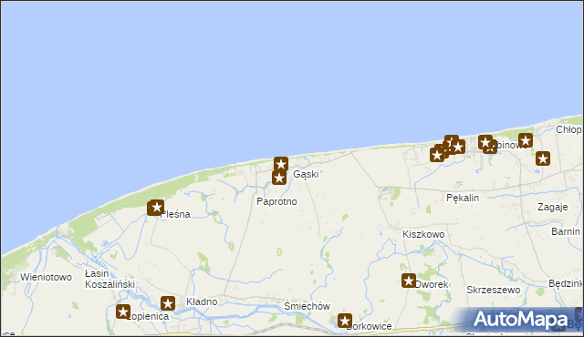 mapa Gąski gmina Mielno, Gąski gmina Mielno na mapie Targeo