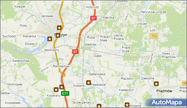 mapa Gąski gmina Tarczyn, Gąski gmina Tarczyn na mapie Targeo