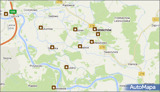 mapa Gębice gmina Trzebiechów, Gębice gmina Trzebiechów na mapie Targeo