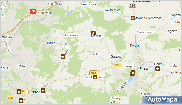 mapa Giebło, Giebło na mapie Targeo
