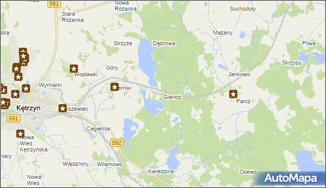 mapa Gierłoż gmina Kętrzyn, Gierłoż gmina Kętrzyn na mapie Targeo