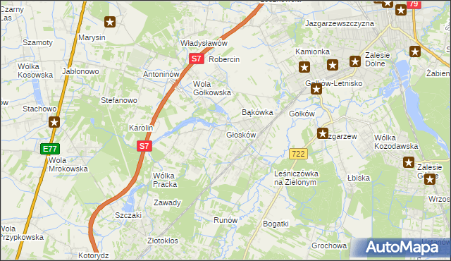 mapa Głosków gmina Piaseczno, Głosków gmina Piaseczno na mapie Targeo