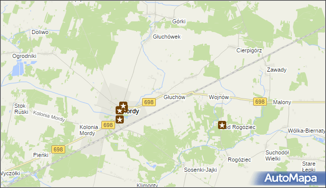 mapa Głuchów gmina Mordy, Głuchów gmina Mordy na mapie Targeo