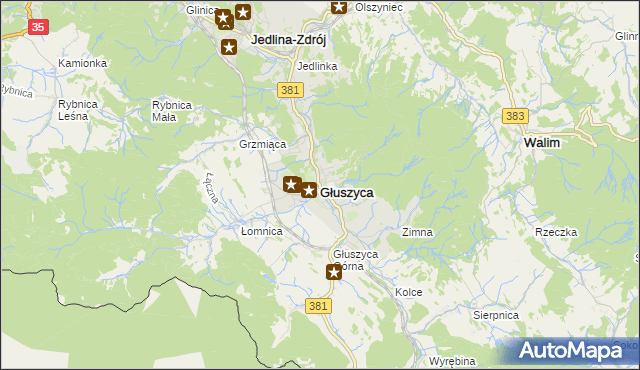 mapa Głuszyca powiat wałbrzyski, Głuszyca powiat wałbrzyski na mapie Targeo