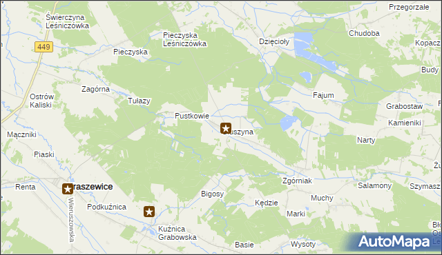 mapa Głuszyna gmina Kraszewice, Głuszyna gmina Kraszewice na mapie Targeo