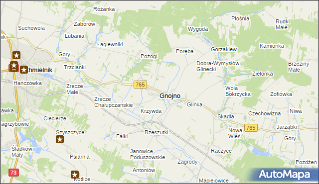 mapa Gnojno powiat buski, Gnojno powiat buski na mapie Targeo