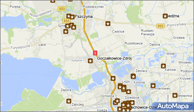 mapa Goczałkowice-Zdrój, Goczałkowice-Zdrój na mapie Targeo