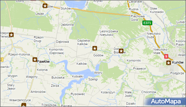 mapa Godów gmina Pawłów, Godów gmina Pawłów na mapie Targeo