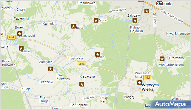 mapa Golce gmina Wręczyca Wielka, Golce gmina Wręczyca Wielka na mapie Targeo