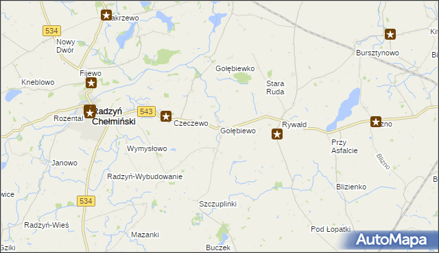 mapa Gołębiewo gmina Radzyń Chełmiński, Gołębiewo gmina Radzyń Chełmiński na mapie Targeo