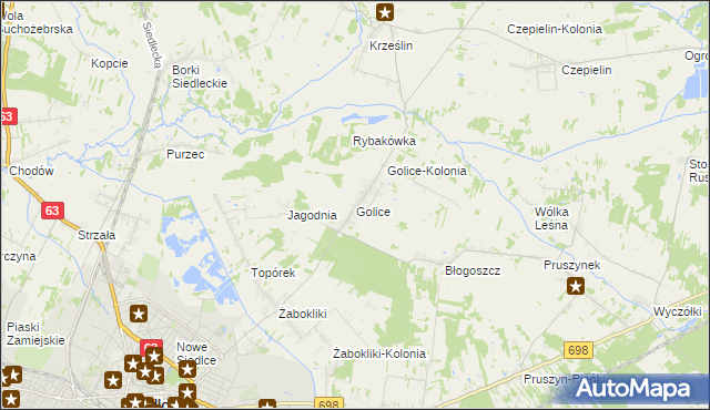 mapa Golice gmina Siedlce, Golice gmina Siedlce na mapie Targeo