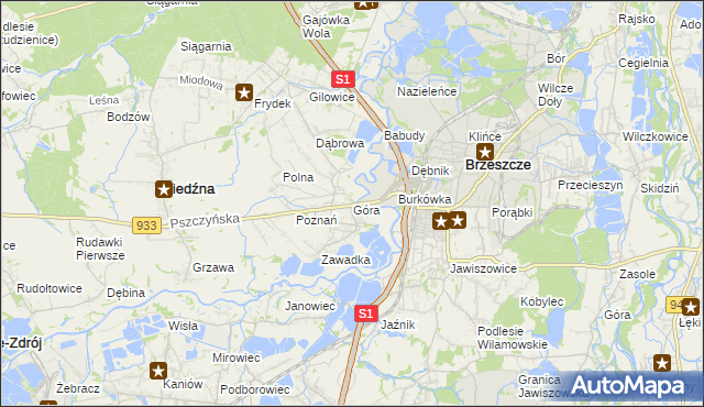 mapa Góra gmina Miedźna, Góra gmina Miedźna na mapie Targeo