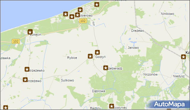 mapa Gostyń gmina Świerzno, Gostyń gmina Świerzno na mapie Targeo