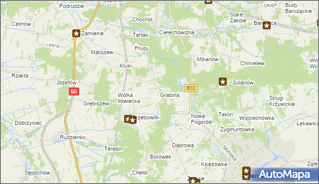 mapa Grabina gmina Mińsk Mazowiecki, Grabina gmina Mińsk Mazowiecki na mapie Targeo