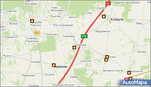 mapa Grabowa gmina Mykanów, Grabowa gmina Mykanów na mapie Targeo