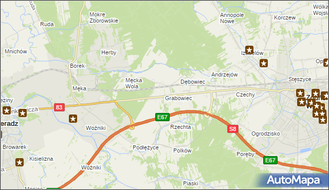 mapa Grabowiec gmina Sieradz, Grabowiec gmina Sieradz na mapie Targeo