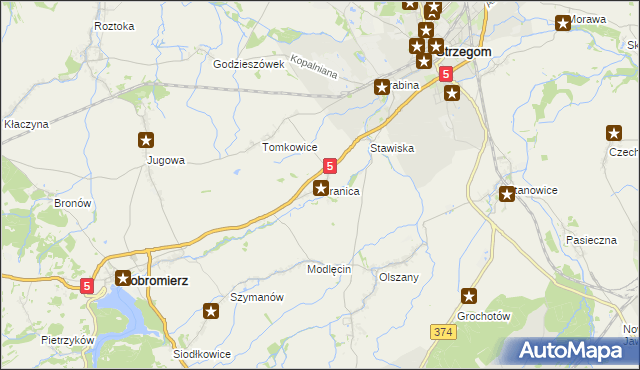 mapa Granica gmina Strzegom, Granica gmina Strzegom na mapie Targeo