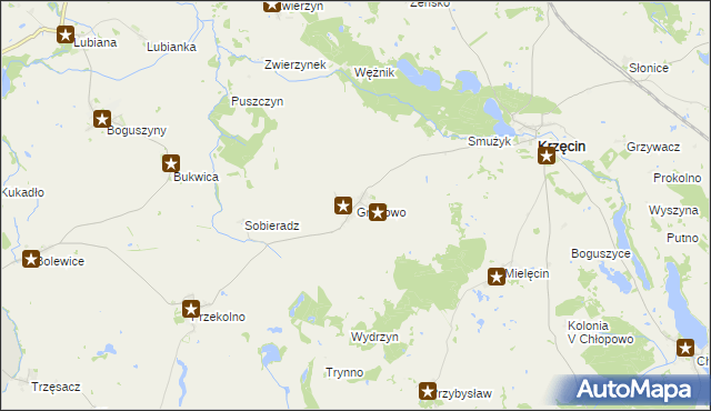 mapa Granowo gmina Krzęcin, Granowo gmina Krzęcin na mapie Targeo
