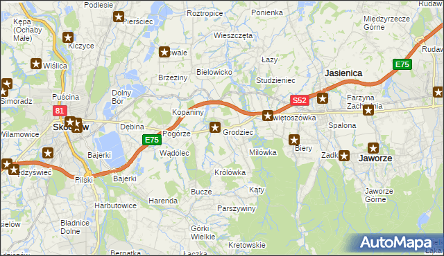 mapa Grodziec gmina Jasienica, Grodziec gmina Jasienica na mapie Targeo