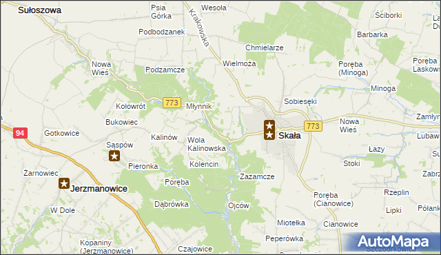mapa Grodzisko gmina Skała, Grodzisko gmina Skała na mapie Targeo