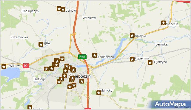 mapa Grodziszcze gmina Świebodzin, Grodziszcze gmina Świebodzin na mapie Targeo