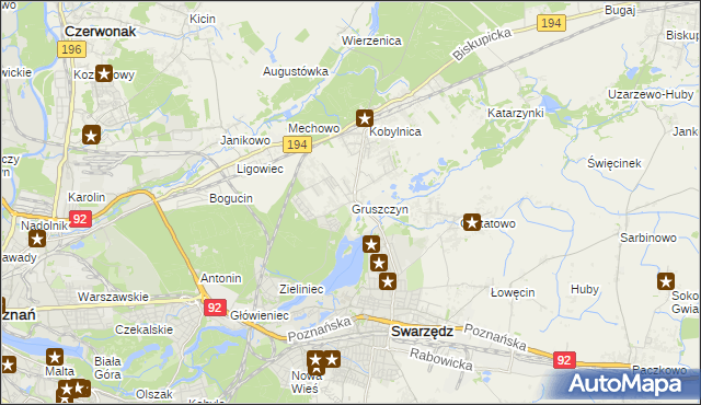 mapa Gruszczyn gmina Swarzędz, Gruszczyn gmina Swarzędz na mapie Targeo