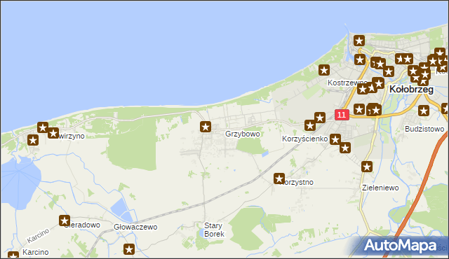 mapa Grzybowo gmina Kołobrzeg, Grzybowo gmina Kołobrzeg na mapie Targeo