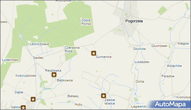 mapa Gumienice gmina Pogorzela, Gumienice gmina Pogorzela na mapie Targeo