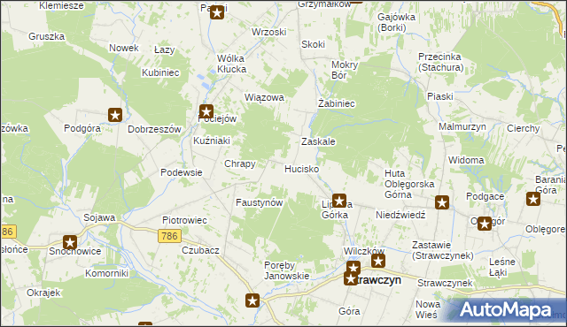 mapa Hucisko gmina Strawczyn, Hucisko gmina Strawczyn na mapie Targeo