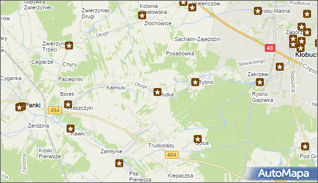 mapa Hutka gmina Wręczyca Wielka, Hutka gmina Wręczyca Wielka na mapie Targeo