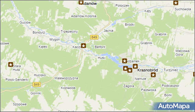 mapa Hutki gmina Krasnobród, Hutki gmina Krasnobród na mapie Targeo