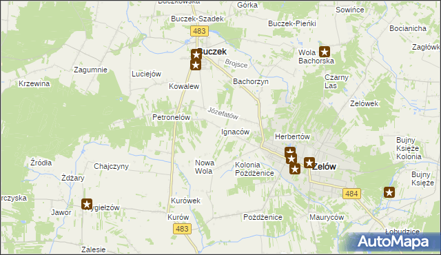 mapa Ignaców gmina Zelów, Ignaców gmina Zelów na mapie Targeo