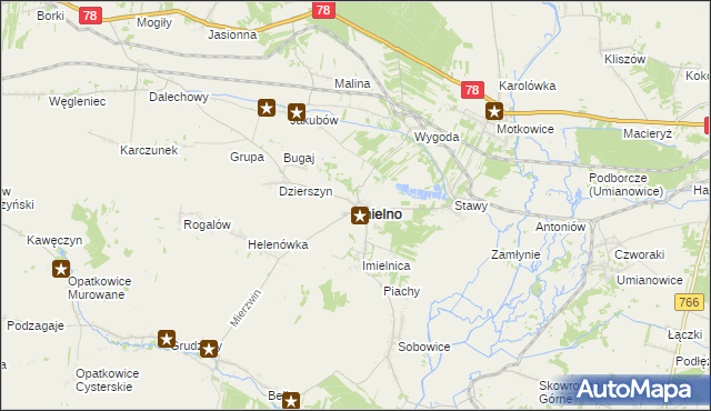 mapa Imielno powiat jędrzejowski, Imielno powiat jędrzejowski na mapie Targeo