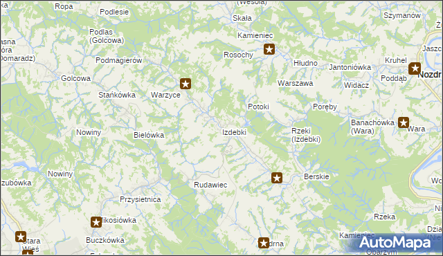 mapa Izdebki gmina Nozdrzec, Izdebki gmina Nozdrzec na mapie Targeo