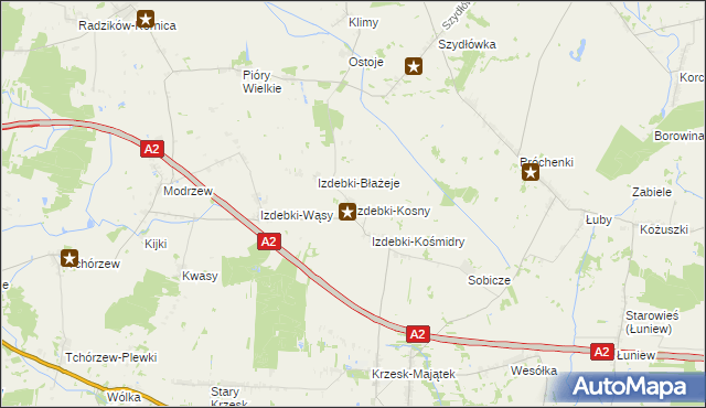 mapa Izdebki-Kosny, Izdebki-Kosny na mapie Targeo