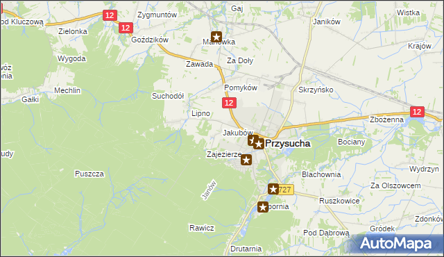 mapa Jakubów gmina Przysucha, Jakubów gmina Przysucha na mapie Targeo