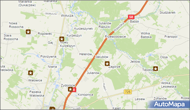 mapa Jakubów gmina Rawa Mazowiecka, Jakubów gmina Rawa Mazowiecka na mapie Targeo