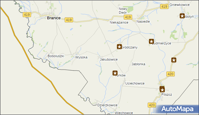 mapa Jakubowice gmina Branice, Jakubowice gmina Branice na mapie Targeo