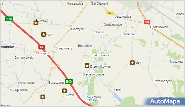 mapa Jakubowice gmina Oława, Jakubowice gmina Oława na mapie Targeo