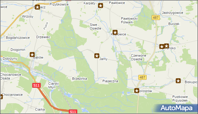 mapa Jamy gmina Gorzów Śląski, Jamy gmina Gorzów Śląski na mapie Targeo