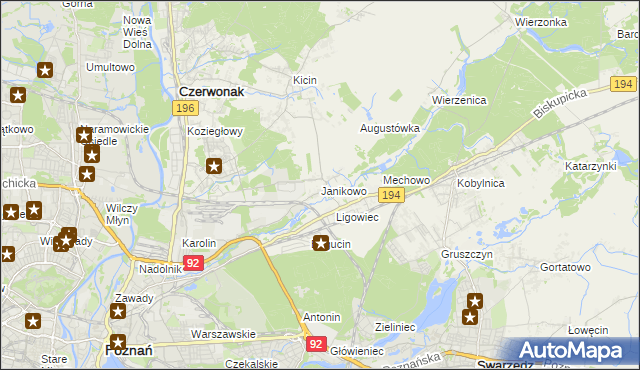 mapa Janikowo gmina Swarzędz, Janikowo gmina Swarzędz na mapie Targeo