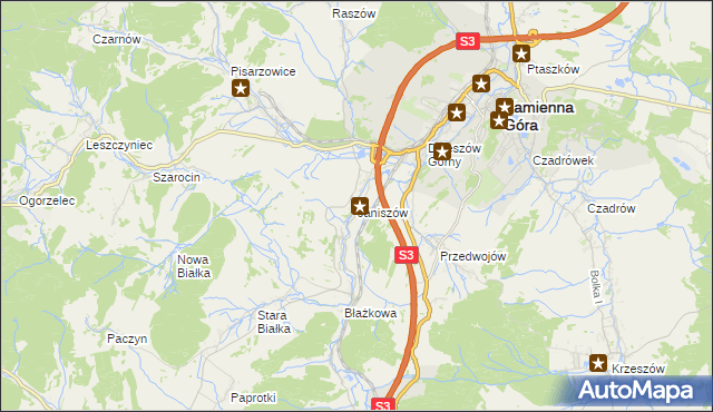 mapa Janiszów gmina Kamienna Góra, Janiszów gmina Kamienna Góra na mapie Targeo