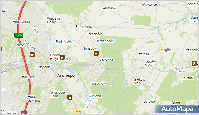 mapa Janówka gmina Andrespol, Janówka gmina Andrespol na mapie Targeo