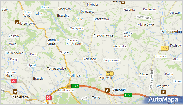 mapa Januszowice gmina Zielonki, Januszowice gmina Zielonki na mapie Targeo