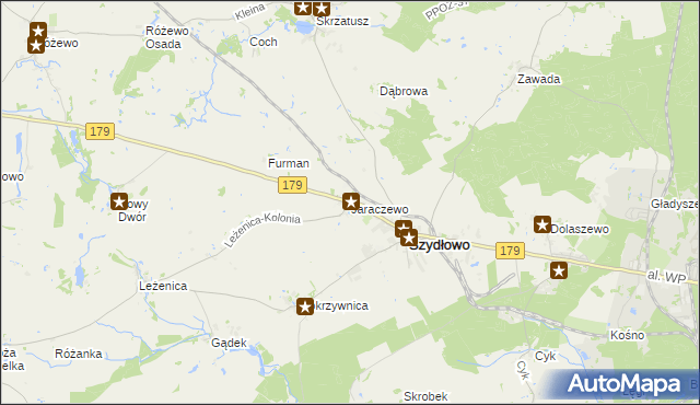 mapa Jaraczewo gmina Szydłowo, Jaraczewo gmina Szydłowo na mapie Targeo