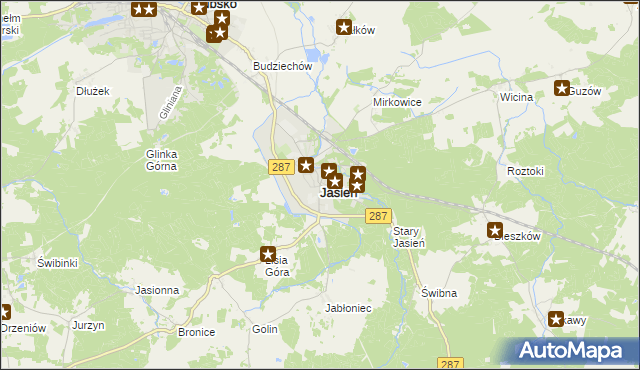 mapa Jasień powiat żarski, Jasień powiat żarski na mapie Targeo