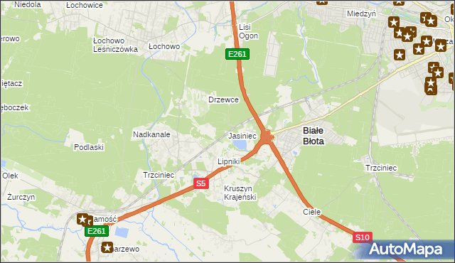 mapa Jasiniec gmina Białe Błota, Jasiniec gmina Białe Błota na mapie Targeo