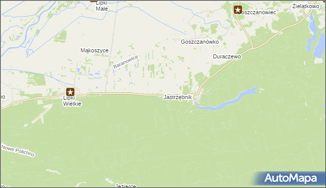 mapa Jastrzębnik gmina Santok, Jastrzębnik gmina Santok na mapie Targeo