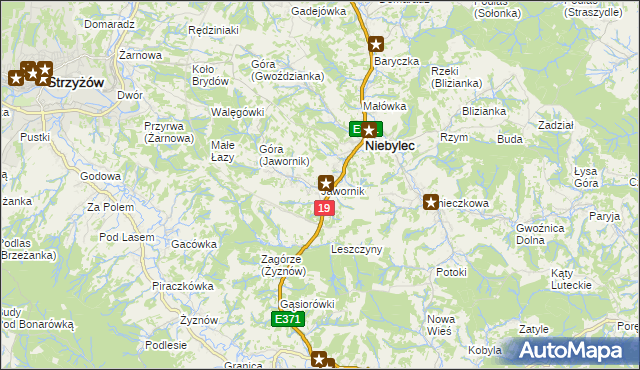 mapa Jawornik gmina Niebylec, Jawornik gmina Niebylec na mapie Targeo